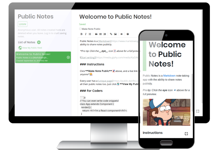 Desktop and mobile view of Public Notes